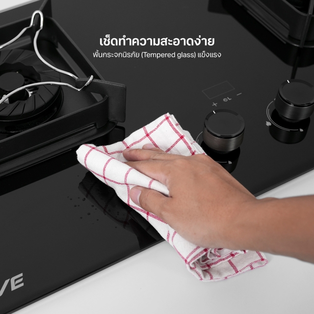 เตาแก๊ส 2 หัว แบบฝัง EVE ฐานกระจกนิรภัยสีดำ HB73-B789G/BG