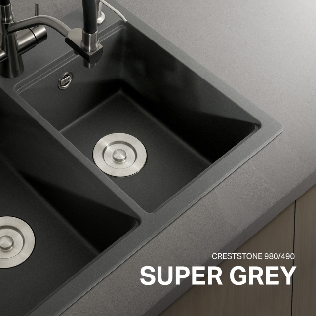 ซิงค์แกรนิต ซิงค์ล้างจานสีเทา EVE CRESTSTONE 980/490 SUPER GREY