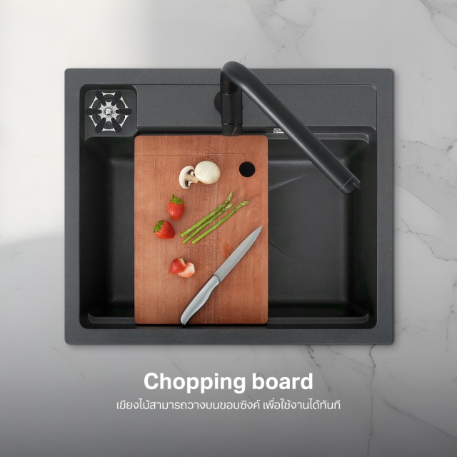 ซิงค์ล้างจาน หินแกรนิตสังเคราะห์ รุ่น NEROLUX 600/500 SUPER GREY