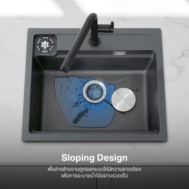 ซิงค์ล้างจาน หินแกรนิตสังเคราะห์ รุ่น NEROLUX 600/500 SUPER GREY