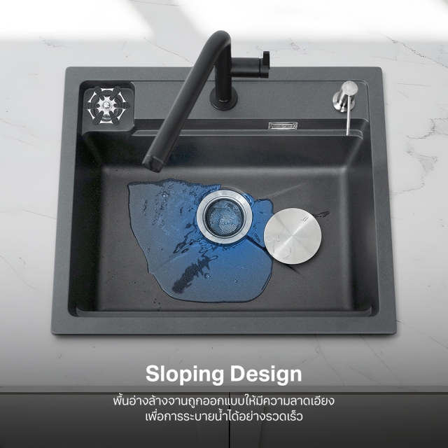 ซิงค์ล้างจาน หินแกรนิตสังเคราะห์ รุ่น NEROLUX 600/500 SUPER GREY