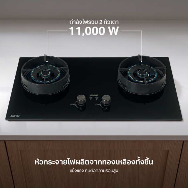 เตาแก๊ส 2 หัว เตาแก๊สแบบฝัง ฐานกระจกนิรภัย  FIRA