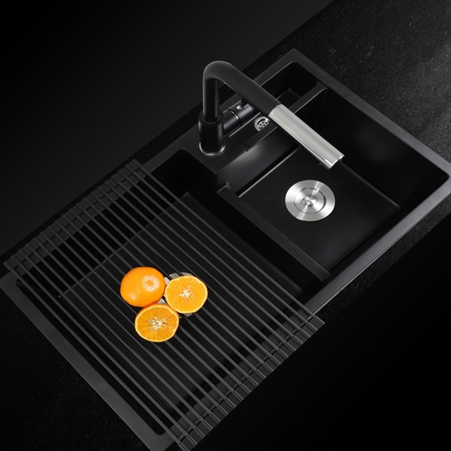 ซิงค์ล้างจาน 2 หลุม ซิงค์แกรนิต ซิงค์ล้างจานสีดำ รุ่น PHONIX 900/480 BLACK