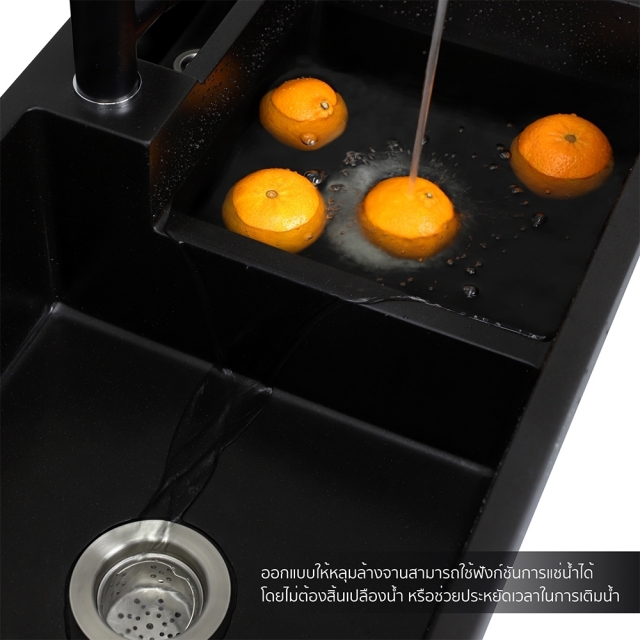 ซิงค์ล้างจาน 2 หลุม ซิงค์แกรนิต ซิงค์ล้างจานสีดำ รุ่น PHONIX 900/480 BLACK