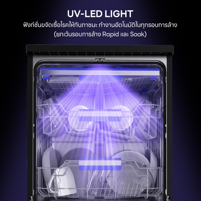 เครื่องล้างจาน ยี่ห้อ EVE รุ่น ONU เป็นเครื่องอบจาน เครื่องล้างจานอัตโนมัติ เครื่องล้างจานตั้งพื้น เครื่องล้างจานขนาดกะทัดรัด dishwasher