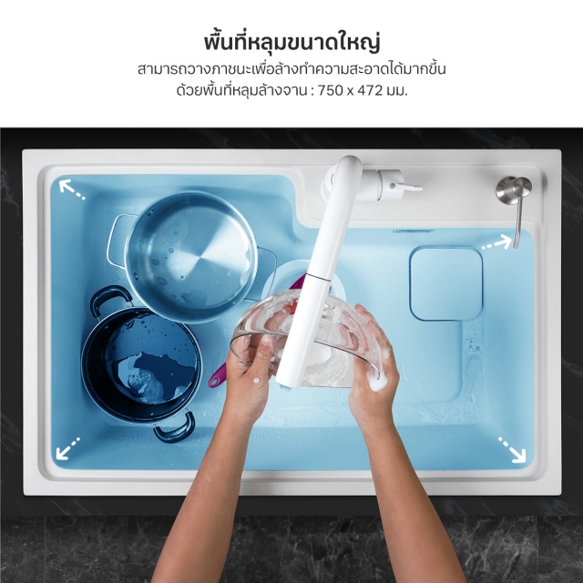 ซิงค์ล้างจาน 1 หลุม หินแกรนิตสังเคราะห์ รุ่น PHILLIP 800/520  WHITE