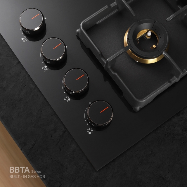 เตาแก๊สแบบฝัง 4 หัว ฐานกระจกนิรภัย รุ่น HB60-4BBTA/BG