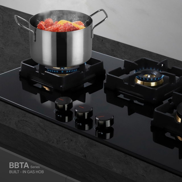 เตาแก๊สแบบฝัง 4 หัว ฐานกระจกนิรภัย รุ่น HB60-4BBTA/BG
