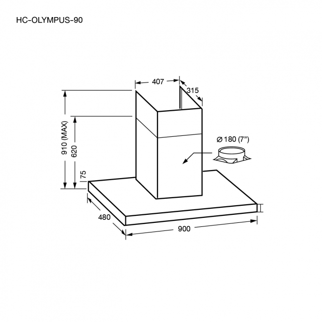 เครื่องดูดควันติดผนัง แบบกระโจม HC-OLYMPUS-90